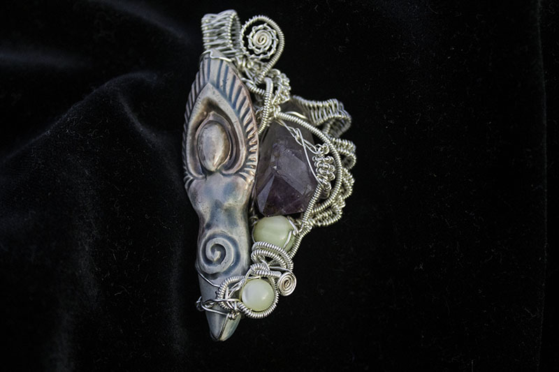 mixed media pendant wire wrapped