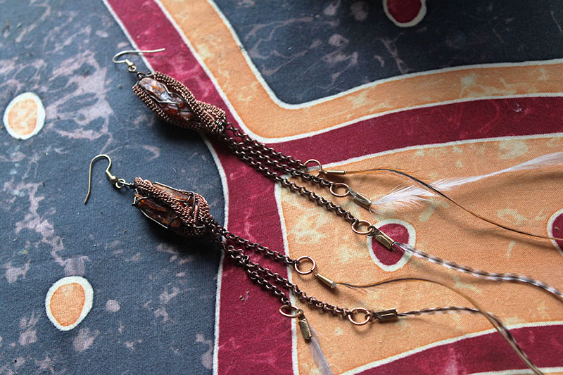feather earrings wire wrapped 